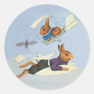 Niedliches Vintages Fliegen Bunny Rabbit - Anthrop Runder Aufkleber