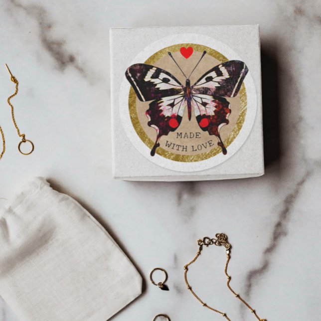 Niedliches Vintages Grunge Schmetterlingsherz aus  Runder Aufkleber (Von Creator hochgeladen)