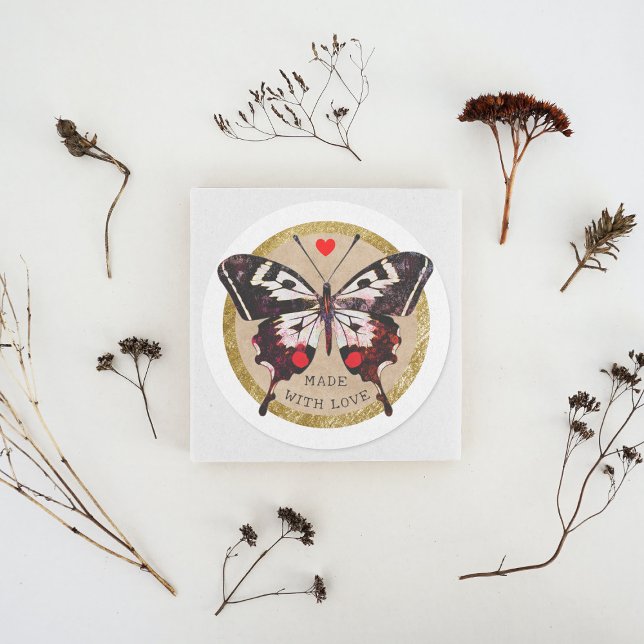 Niedliches Vintages Grunge Schmetterlingsherz aus  Runder Aufkleber (Von Creator hochgeladen)