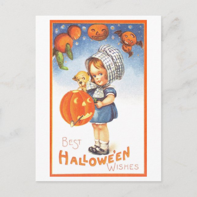 Niedliches Vintages Halloween Postkarte (Vorderseite)