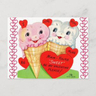 Niedliches Vintages Ice Creme Cones Valentine Post Postkarte