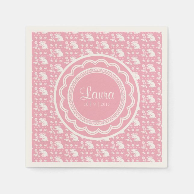 Niedliches Vintages Kaninchen Baby Girl Begrüßung  Serviette (Vorderseite)