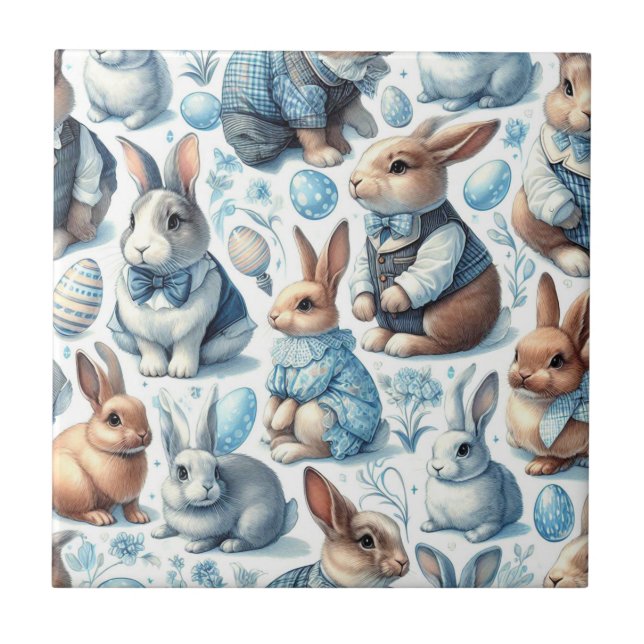 Niedliches Vintages Kaninchen Nahtlos Fliese (Vorderseite)