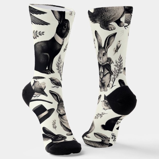 Niedliches Vintages Kaninchenmuster Socken (Gewinkelt)