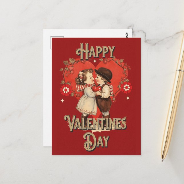 Niedliches Vintages Kind Valentine Postkarte (Vorderseite/Rückseite Beispiel)