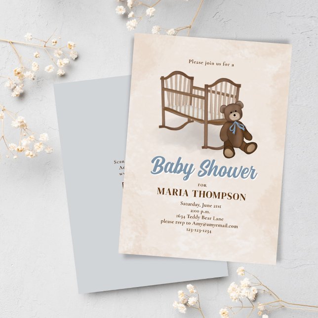 Niedliches Vintages Kinderzimmer Kinderdusche Einladung (Cute teddy bear nursery theme baby shower invitations.)