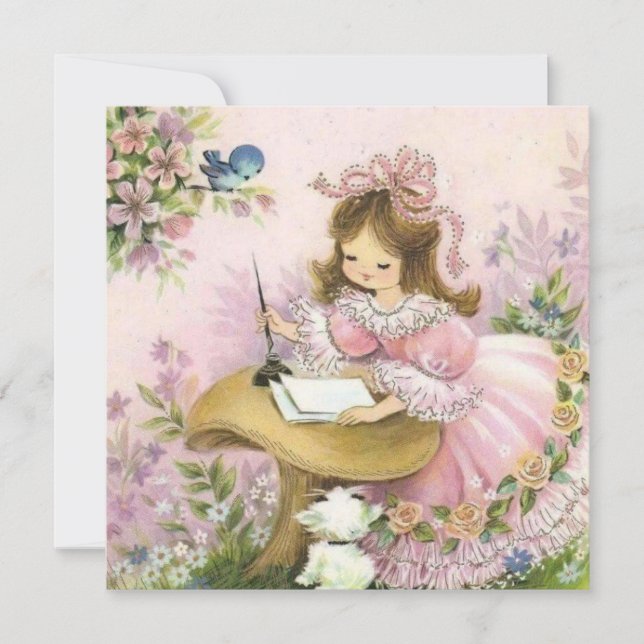 Niedliches Vintages kleines Mädchen im Pilz (Vorderseite)