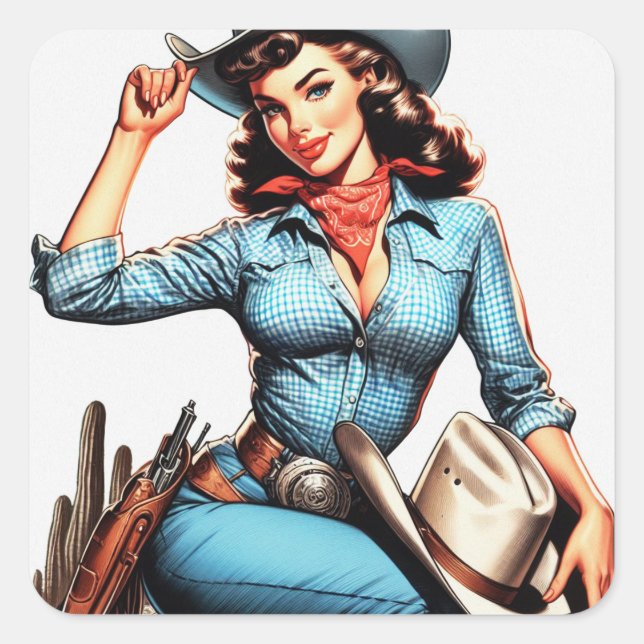 Niedliches Vintages Landmädchen Quadratischer Aufkleber (Vorderseite)