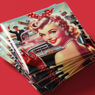 Niedliches Vintages Mädchen der 50er Jahre Magnet