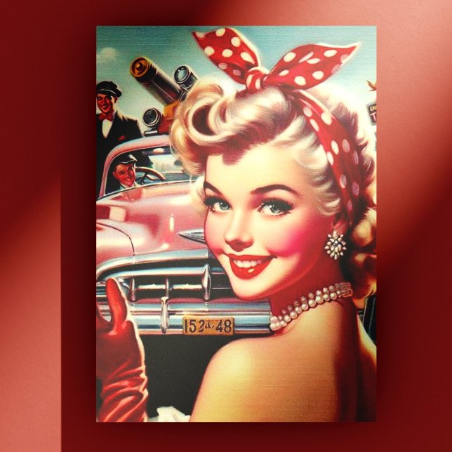 Niedliches Vintages Mädchen der 50er Jahre Postkarte (Von Creator hochgeladen)