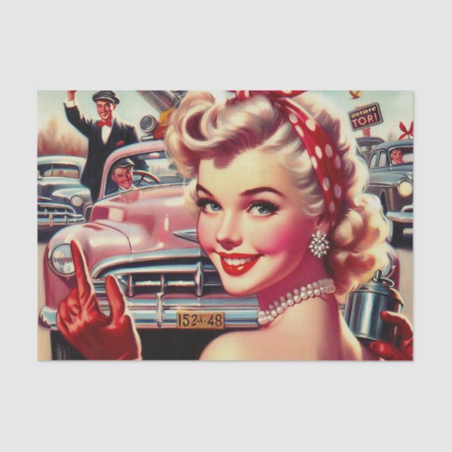 Niedliches Vintages Mädchen der 50er Jahre Seidenpapier (Vorderseite)