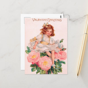 niedliches Vintages Mädchen Valentines Grüße Postkarte