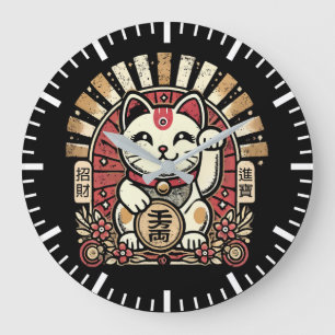 Niedliches Vintages Maneki Neko Lucky Cat, Erfolgs Große Wanduhr