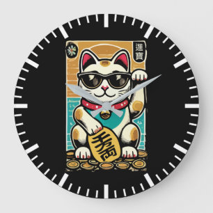 Niedliches Vintages Maneki Neko Lucky Cat, Erfolgs Große Wanduhr