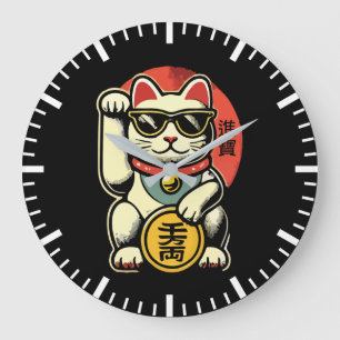 Niedliches Vintages Maneki Neko Lucky Cat, Erfolgs Große Wanduhr