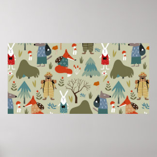 Niedliches Vintages nahtloses Muster mit Taiga. Poster