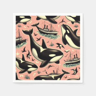 Niedliches Vintages Orca-Muster Serviette