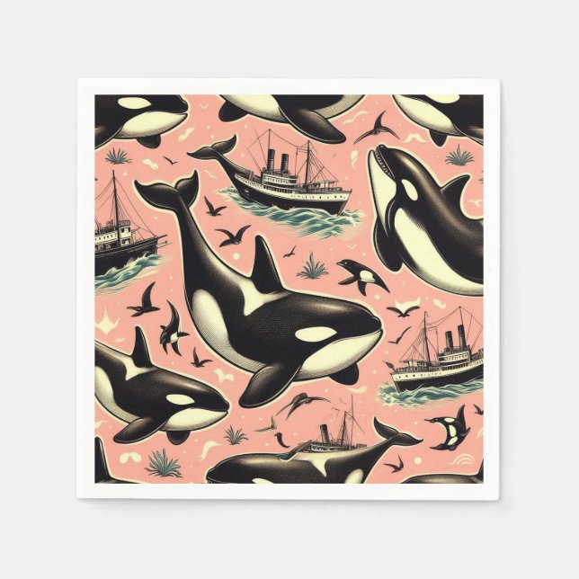 Niedliches Vintages Orca-Muster Serviette (Vorderseite)