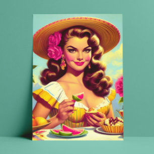 Niedliches Vintages Portrait Oil Painting Button-U Postkarte