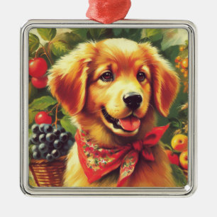 Niedliches Vintages Puppie Portrait Ornament Aus Metall