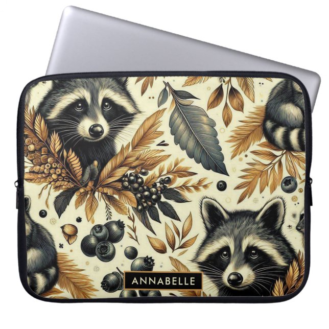 Niedliches Vintages Racoon Muster Laptopschutzhülle (Vorderseite)