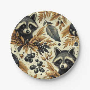 Niedliches Vintages Racoon Muster Pappteller