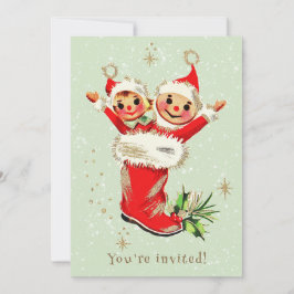 Niedliches Vintages Retro Elves Sage Weihnachts-Pa Einladung