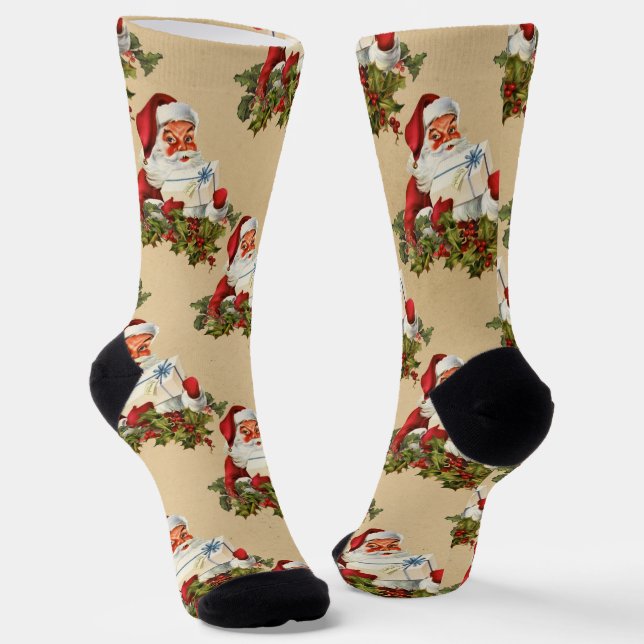 Niedliches Vintages Santa Claus-Muster Socken (Gewinkelt)