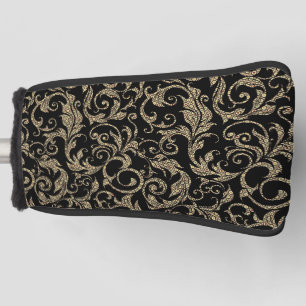 Niedliches Vintages schwarz-braunes Blumenmuster Golf Headcover