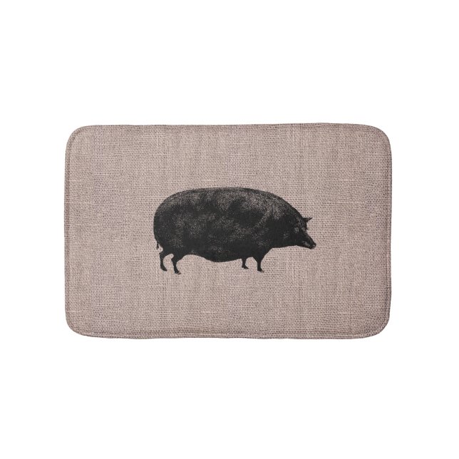 Niedliches Vintages Schwein-rustikale Badematte (Vorderseite)