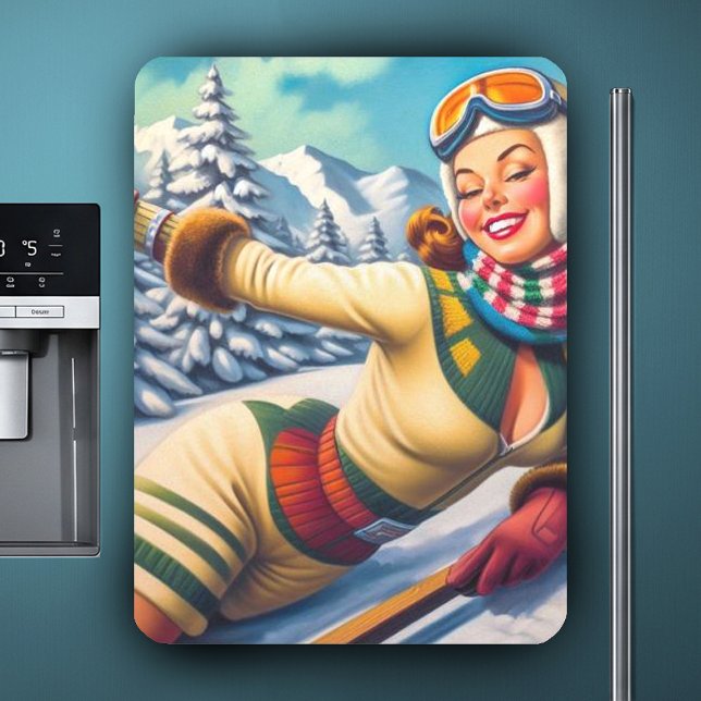 Niedliches Vintages Ski-Button Magnet (Von Creator hochgeladen)