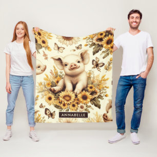 Niedliches Vintages Sonnenblumenmuster Fleecedecke