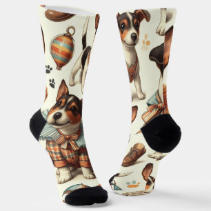 Niedliches Vintages Spielzeug Fox Terrier Nahtlos Socken