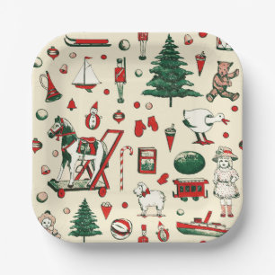 Niedliches Vintages Spielzeug Weihnachtsbaum Pappteller