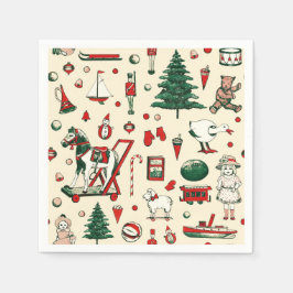 Niedliches Vintages Spielzeug Weihnachtsbaum Serviette