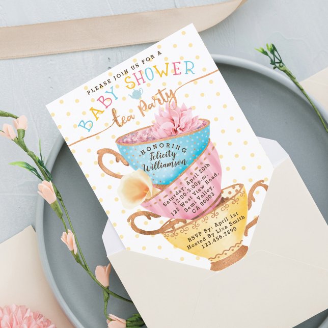 Niedliches Vintages Tea Party Kinderdusche Einladu Einladung (Cute Vintage Chic Tea Party Baby Shower Invitation)