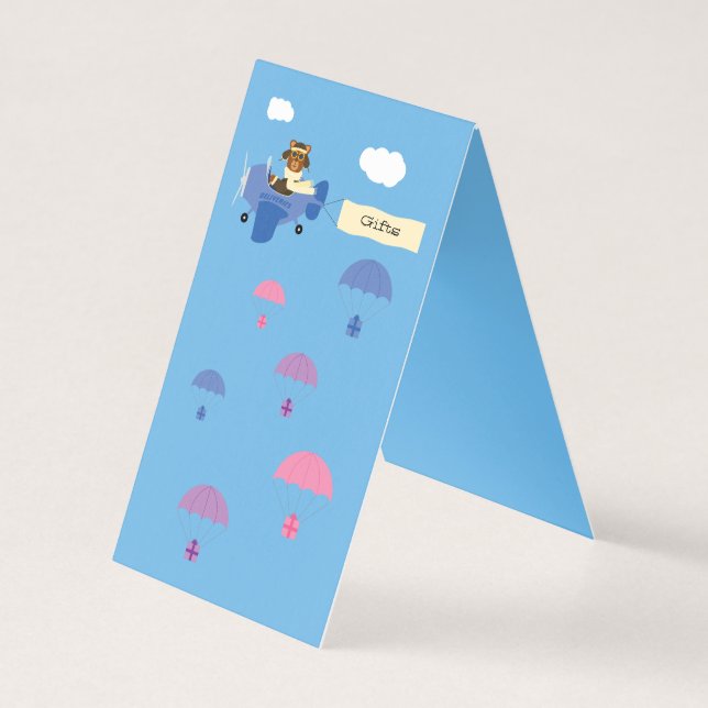 Niedliches Vintages Teddy Bär Pilot Blue Gift Tabl (Rückseite)