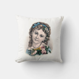 Niedliches Vintages Viktorianisches Blumenmädchen Kissen