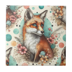 Niedliches Vintages Watercolo Fox Gemälde Fliese