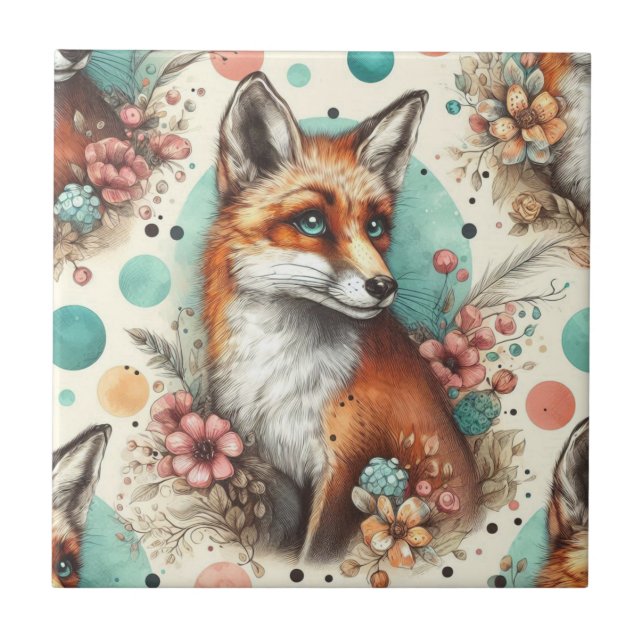 Niedliches Vintages Watercolo Fox Gemälde Fliese (Vorderseite)