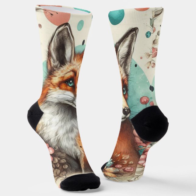 Niedliches Vintages Watercolo Fox Gemälde Socken (Gewinkelt)