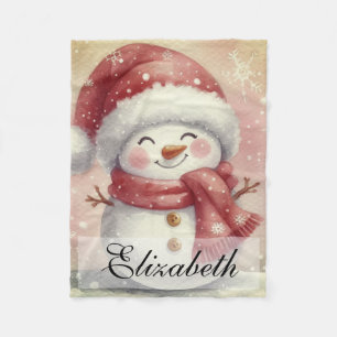 Niedliches Vintages Watercolor Snowman Winter Wond Fleecedecke