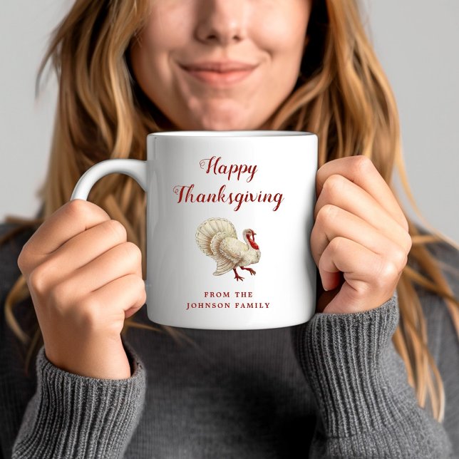 Niedliches Vintages Weiß Türkei glücklich Thanksgi Kaffeetasse (Cute Vintage White Turkey Happy Thanksgiving Coffee Mug)