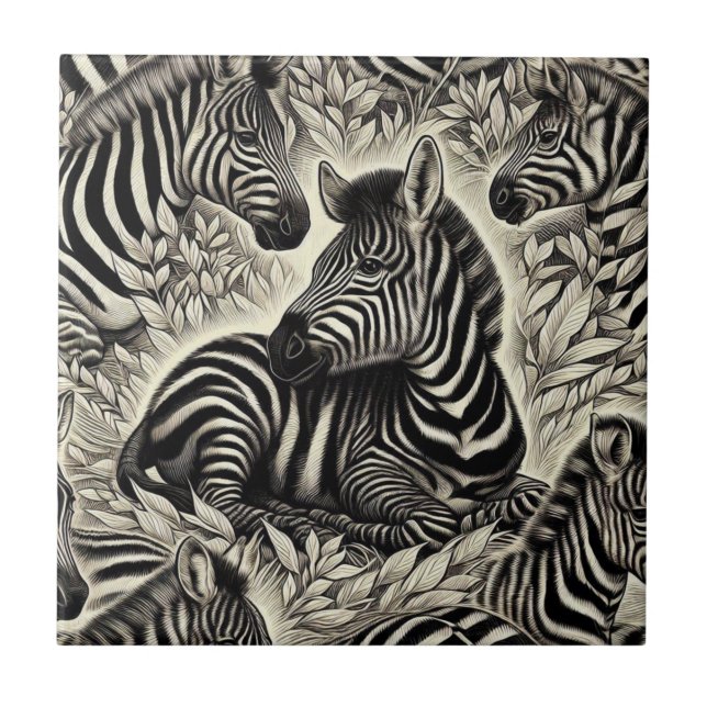Niedliches Vintages Zebra-Muster Fliese (Vorderseite)