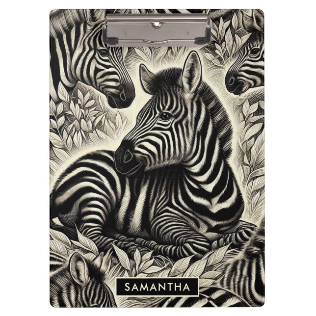 Niedliches Vintages Zebra-Muster Klemmbrett (Vorderseite)