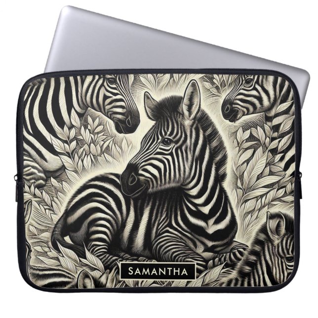 Niedliches Vintages Zebra-Muster Laptopschutzhülle (Vorderseite)