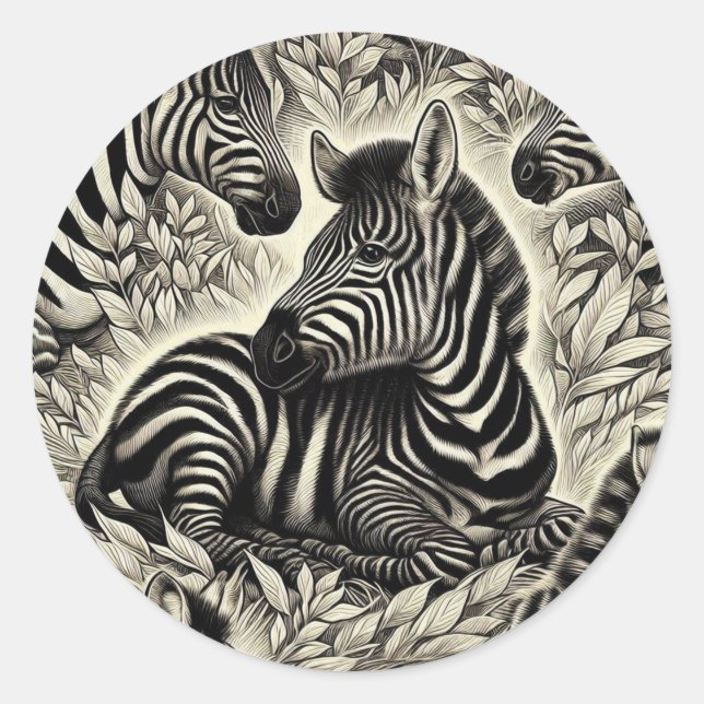 Niedliches Vintages Zebra-Muster Runder Aufkleber (Vorderseite)