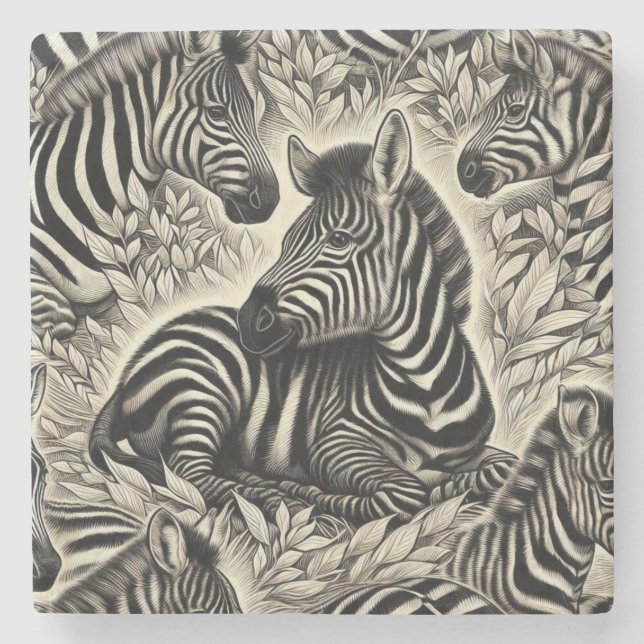 Niedliches Vintages Zebra-Muster Steinuntersetzer (Vorderseite)