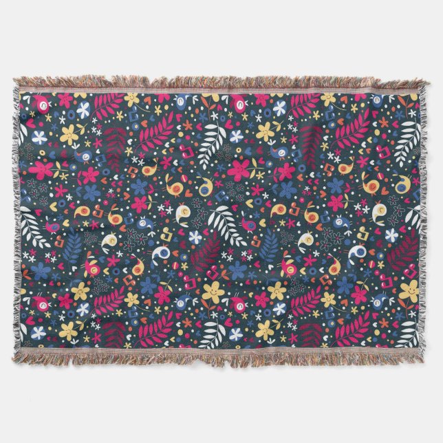 niedliches Vogel- und Blumenmuster Decke (Vorderseite)