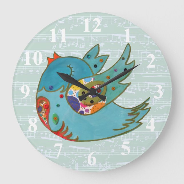 Niedliches Vogelfliegen und Gesang Große Wanduhr (Vorderseite)